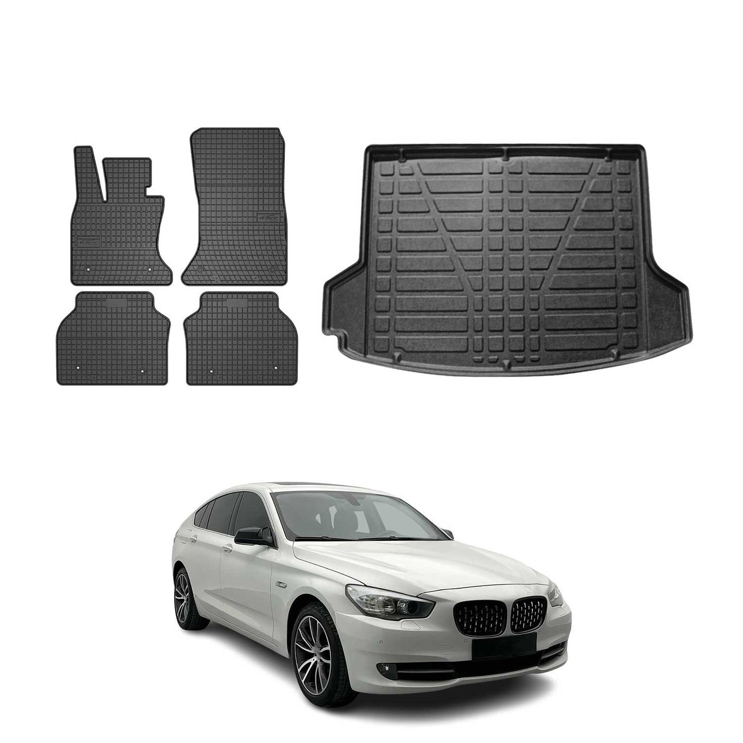 Fußmatten & Kofferraumwanne Set für BMW 5er Gran Turismo 2009-2017 Gummi 5x