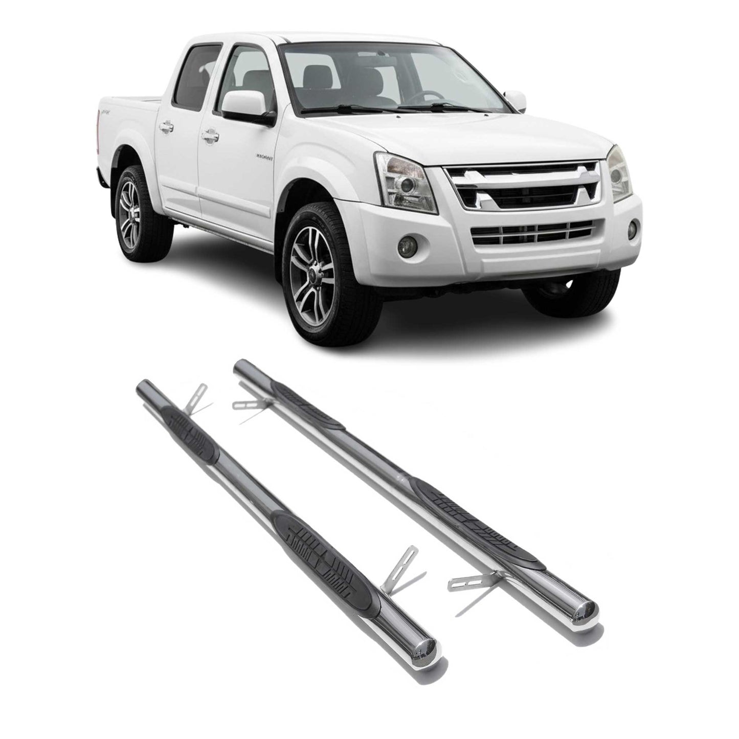 StahlTrittbretter Schwellerrohre für Isuzu D-Max DoubleCab 2007-2012 StahlSilber