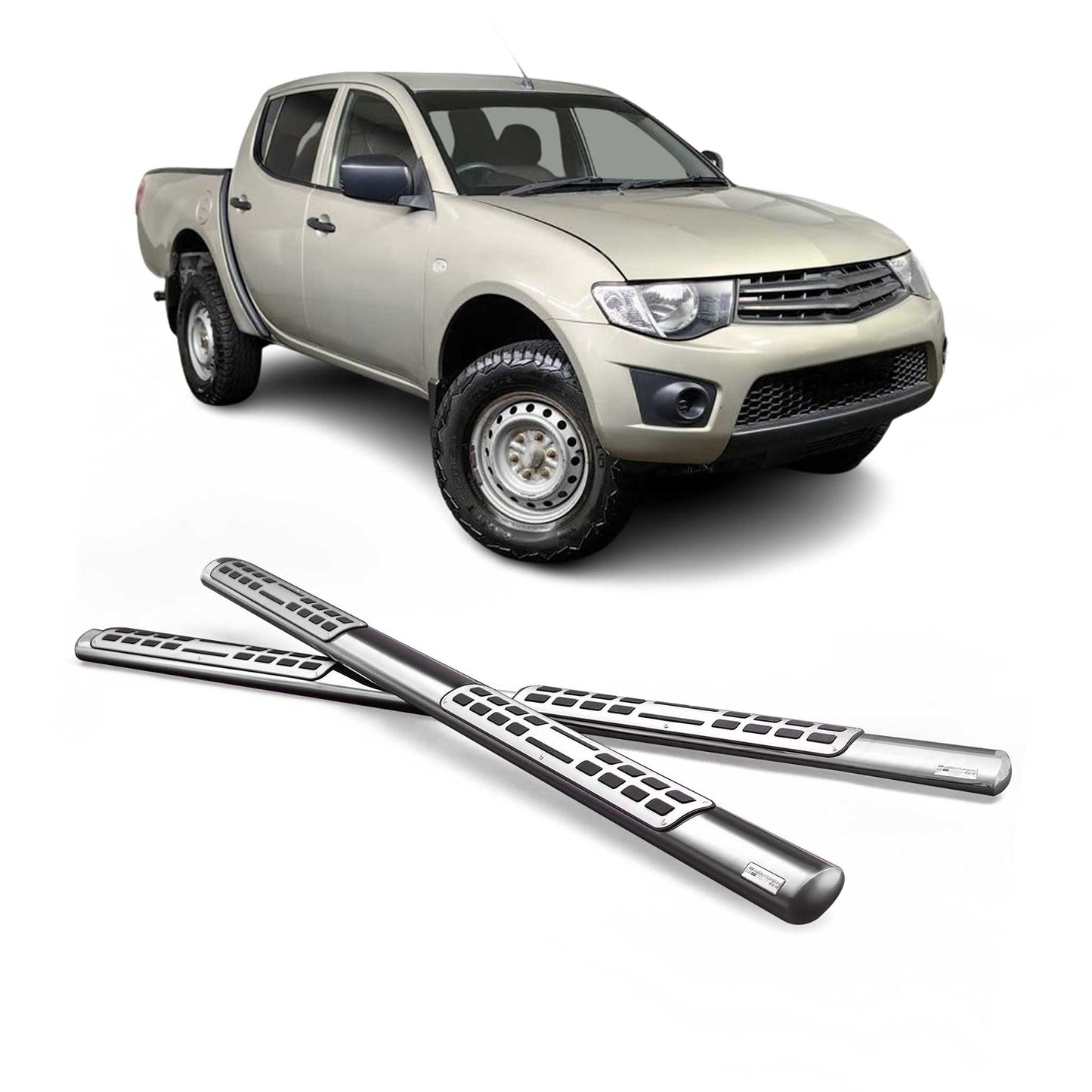 Stahl Schwellerrohre Trittbretter für Mitsubishi L200 Double Cab 2006-2009 Grau