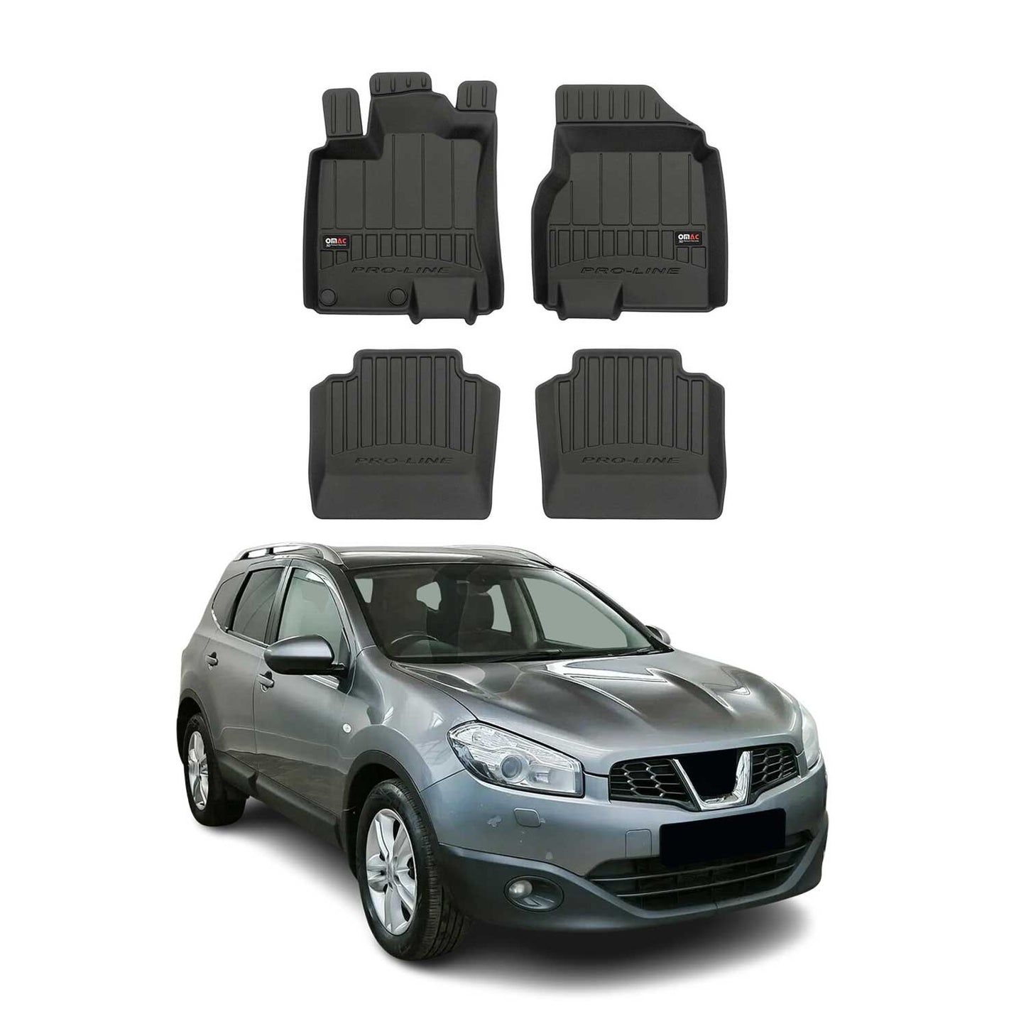OMAC Gummi Fußmatten für Nissan Qashqai +2 J10 2008-2014 Premium TPE Schwarz 4x
