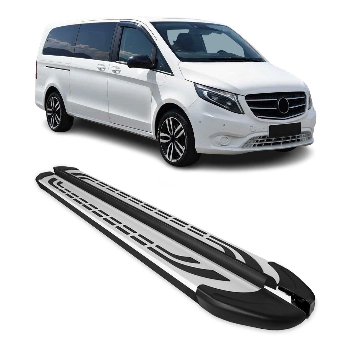 Trittbretter Schweller Seitenbretter für Mercedes Vito L3 2014-2025 Alu Schwarz