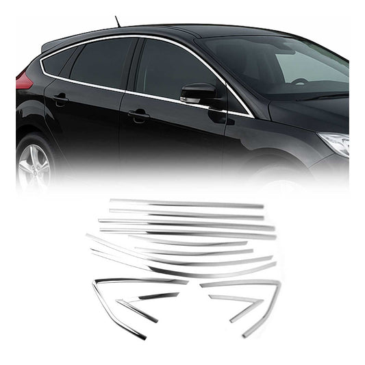Benzi decorative pentru geamuri Ford Focus hatchback 2011-2015, oțel inoxidabil, 12 bucăți