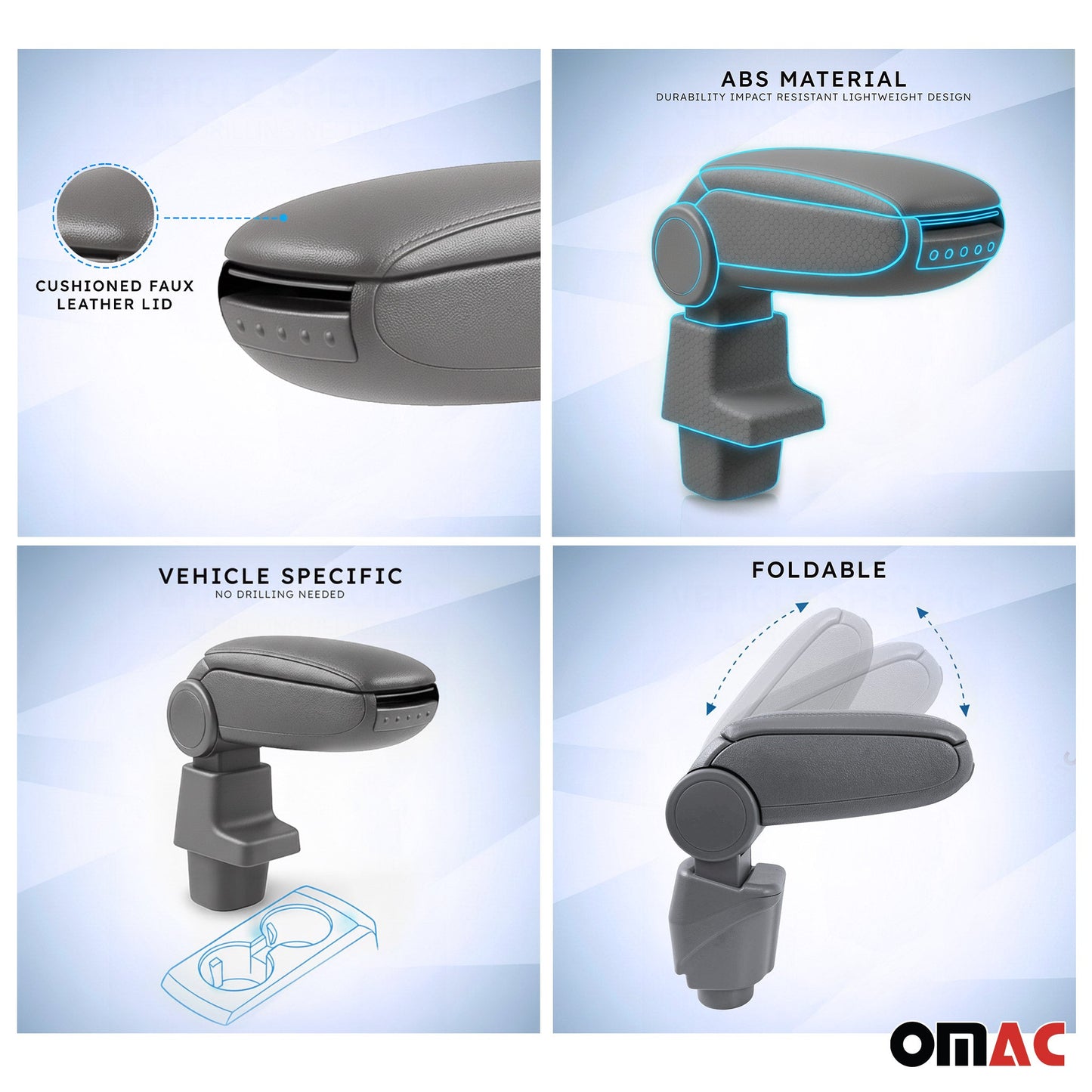 Mittelarmlehne Armlehne Mittelkonsole für Renault Megane 2002-2009 PU-Leder Grau