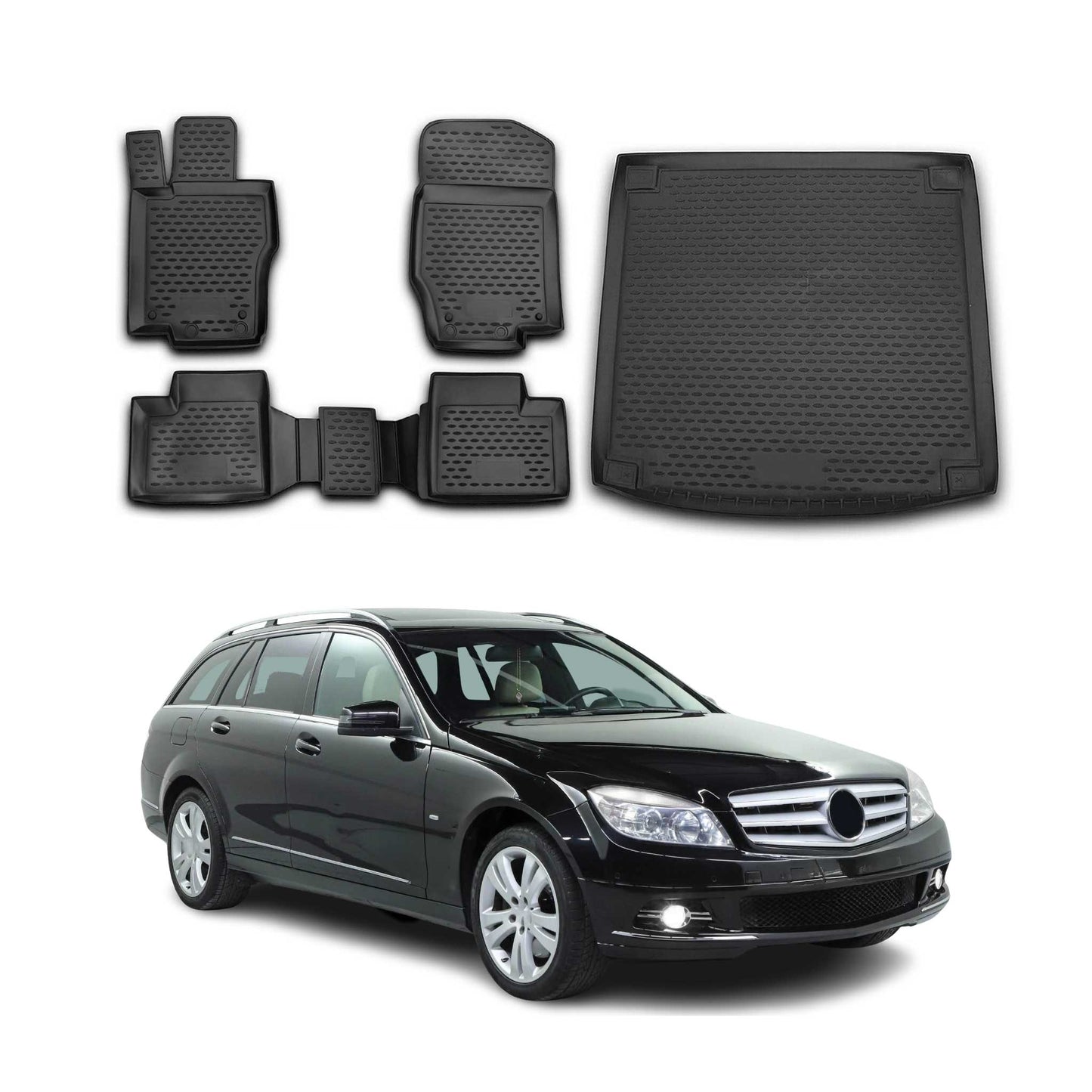 Fußmatten & Kofferraumwanne Set für Mercedes C Klasse S204 T-Model 2007-2014 TPE