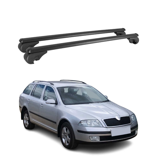 Portbagaj de plafon pentru Skoda Octavia mk2 Estate 2004-2013 75kg aluminiu negru 2x