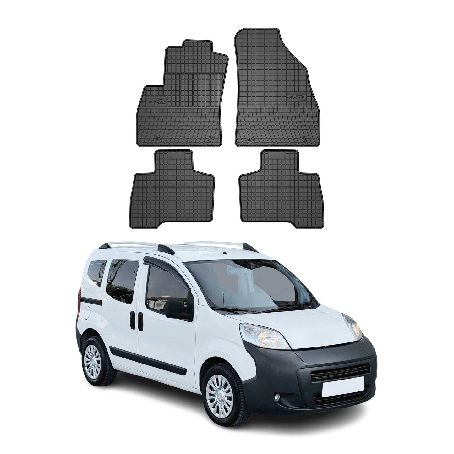 Covorașe cauciucate negre pentru 5 persoane Citroen Nemo 2007-2017, 4 buc.