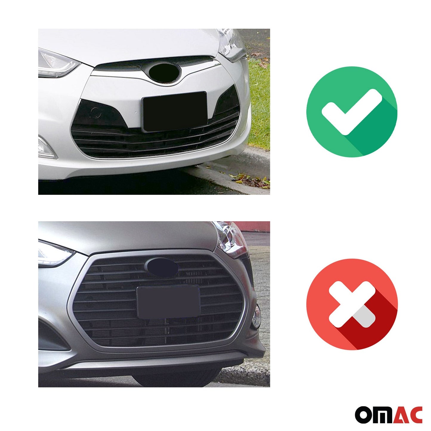 Benzi grilă radiator pentru Hyundai Veloster 2011-2017, crom-argintiu, 3x