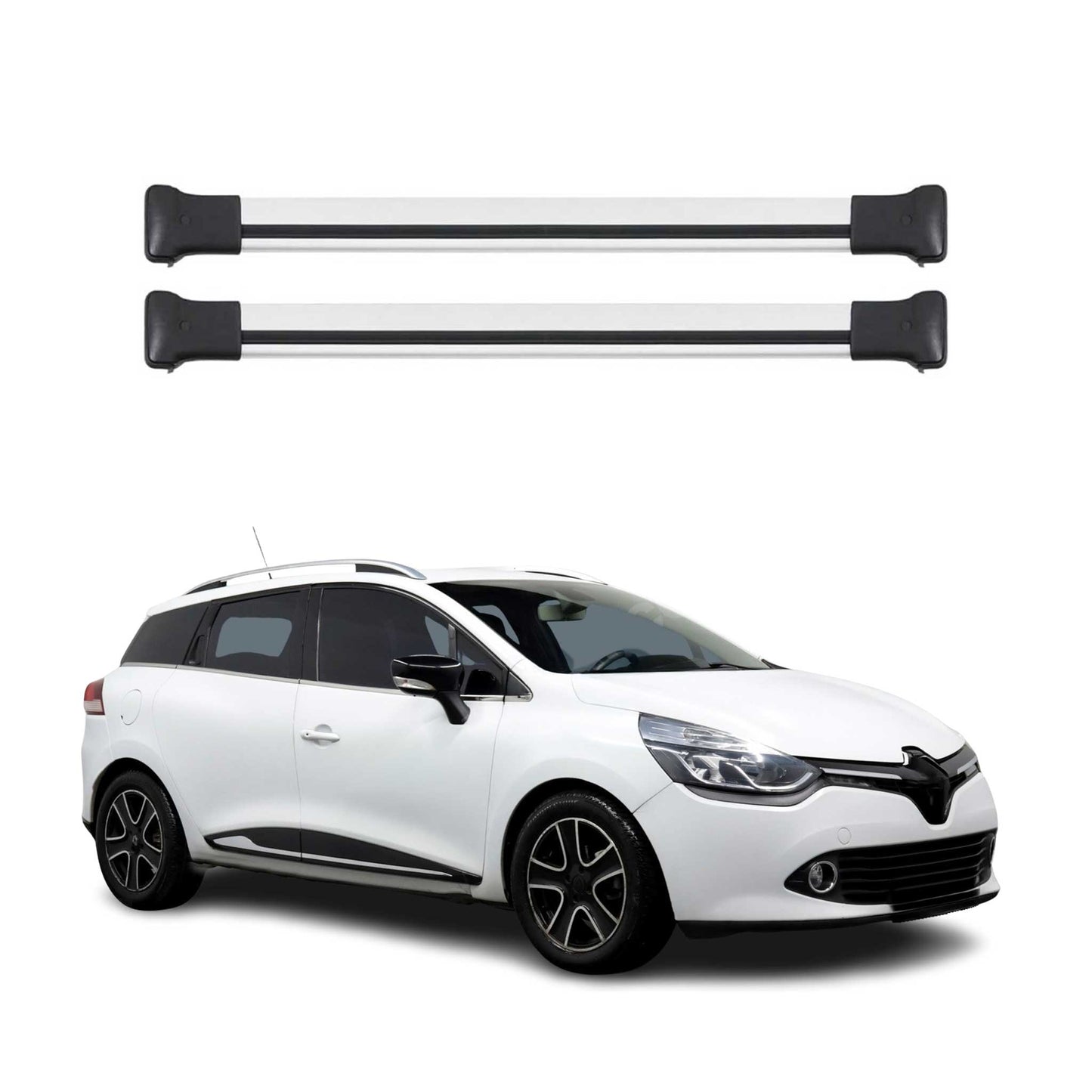 Portbagaj de plafon pentru Renault Clio Grandtour 2012-2019 75kg aluminiu argintiu 2 piese