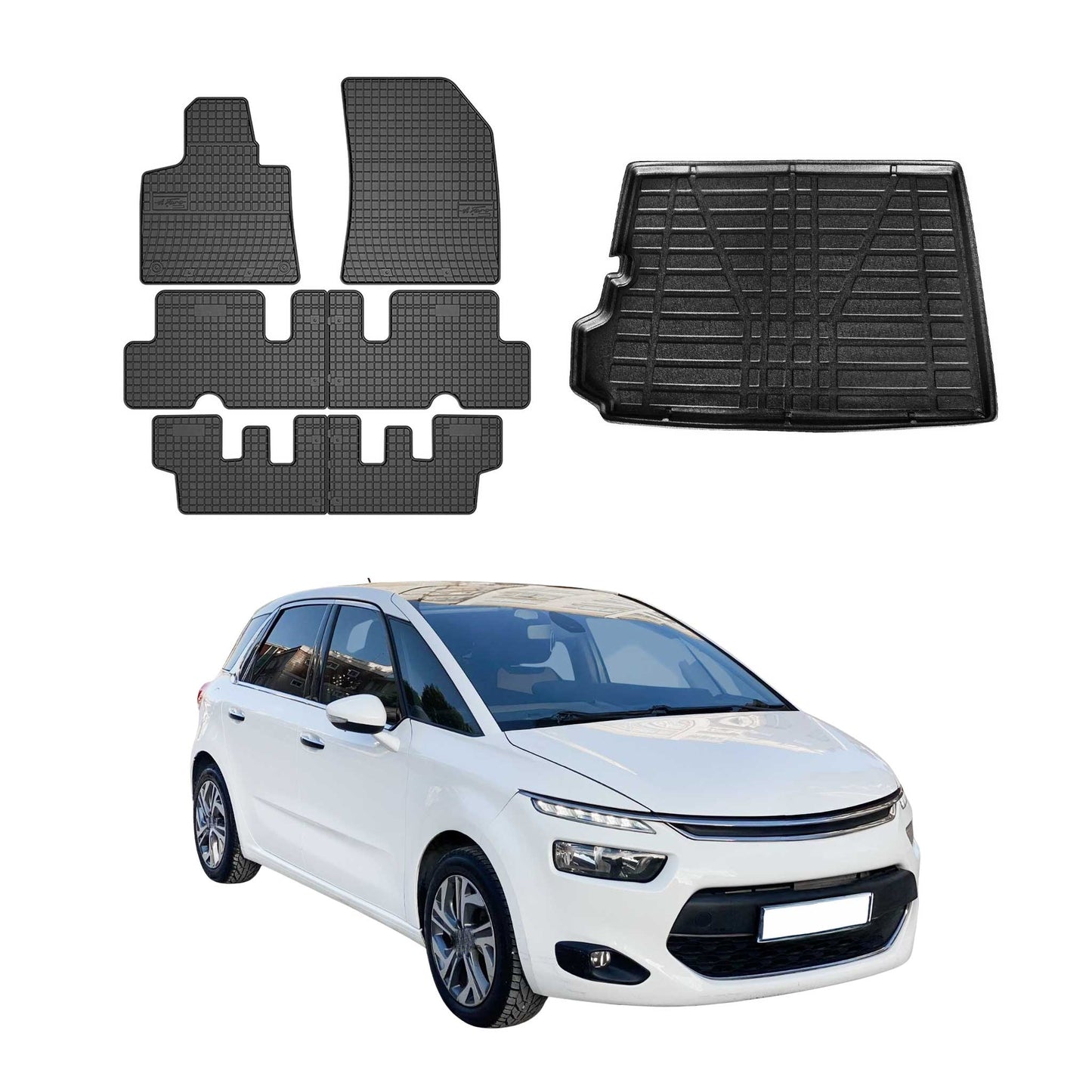 Fußmatten & Kofferraumwanne Set für Citroen C4 Grand Picasso 2013-2018 Gummi 3x