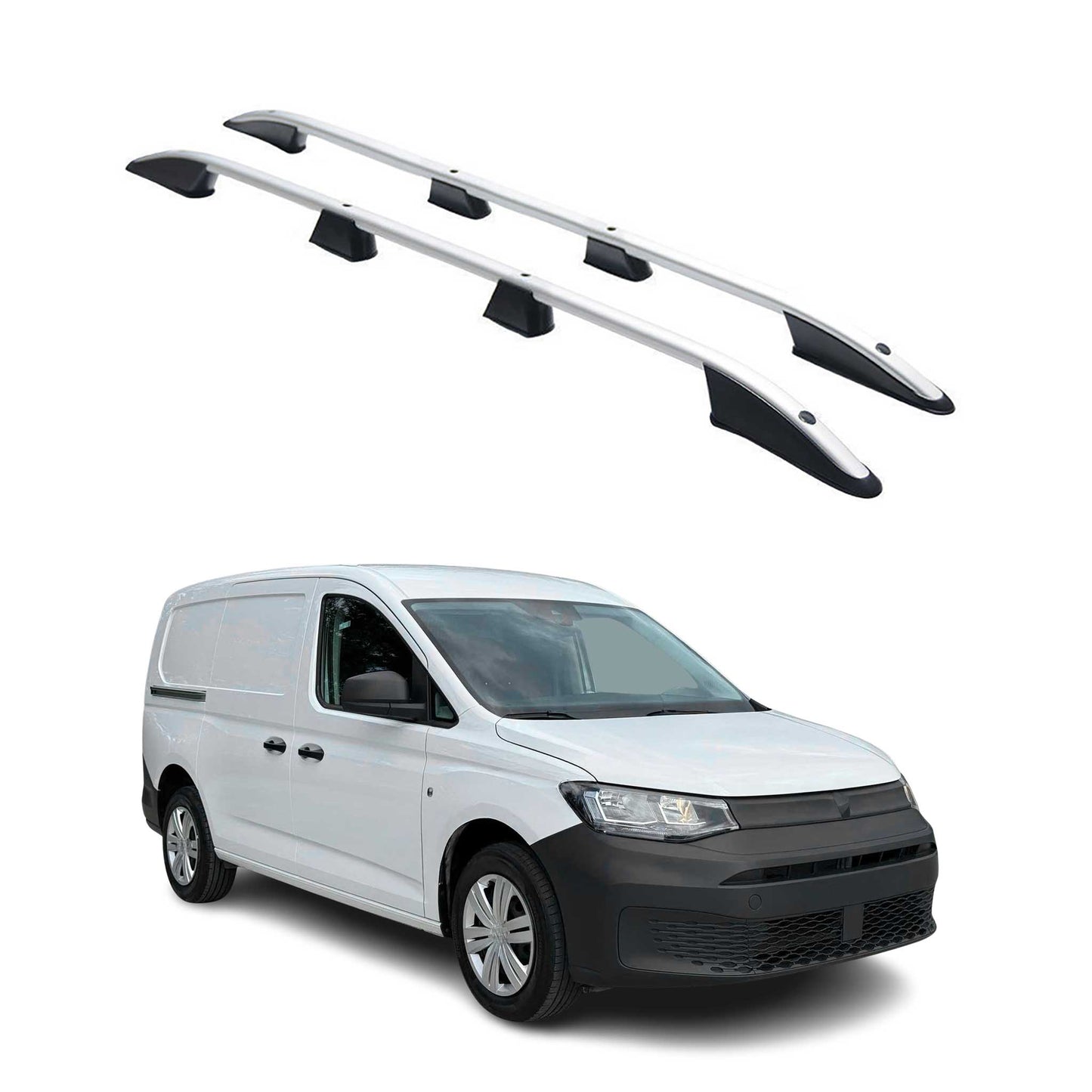 Dachreling Dachgepäckträger für VW Caddy 2021-2025 L2 Länger Alu Silber 2x