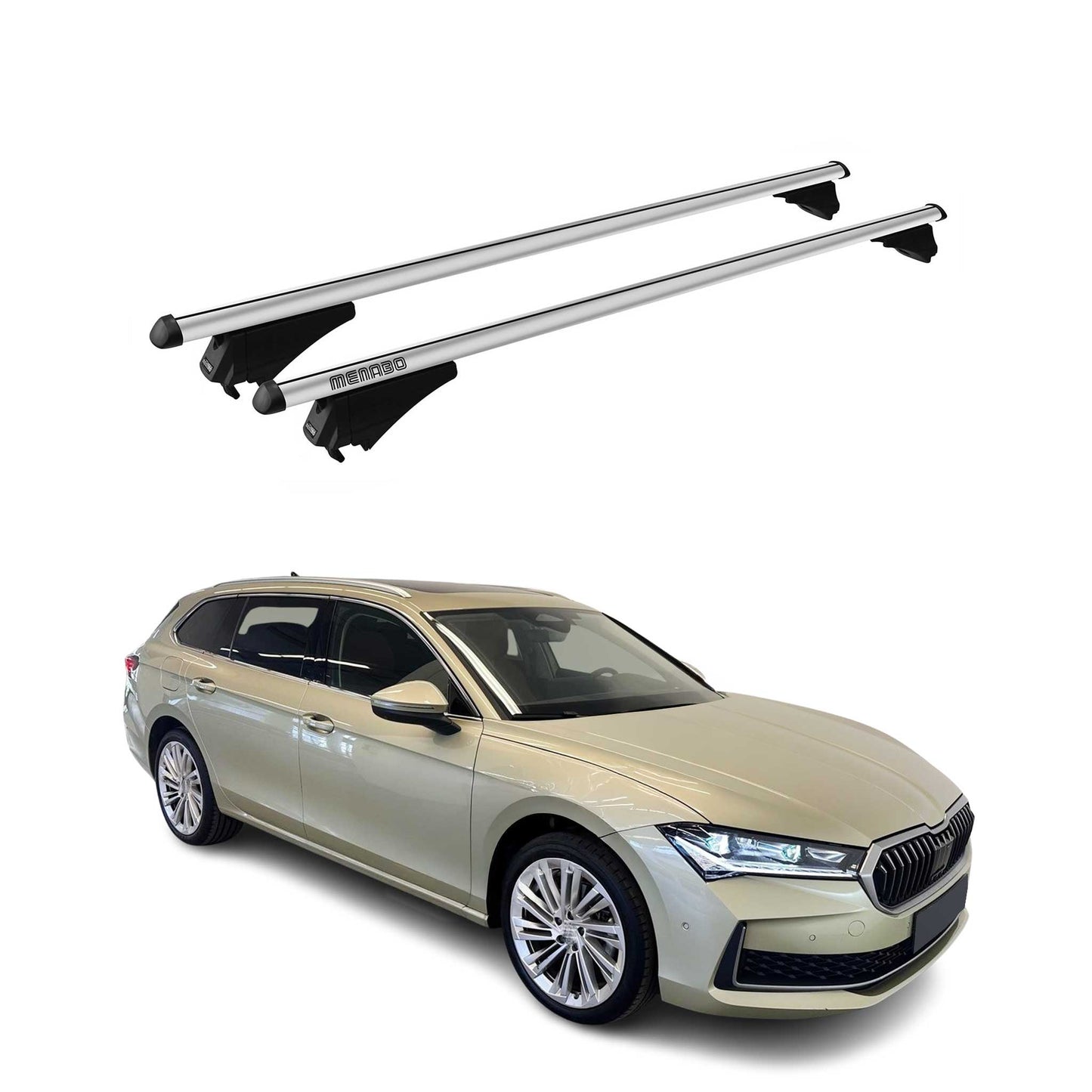 Bară de plafon Menabo pentru Skoda Superb IV Wagon 2025, aluminiu, argintiu, 2 piese