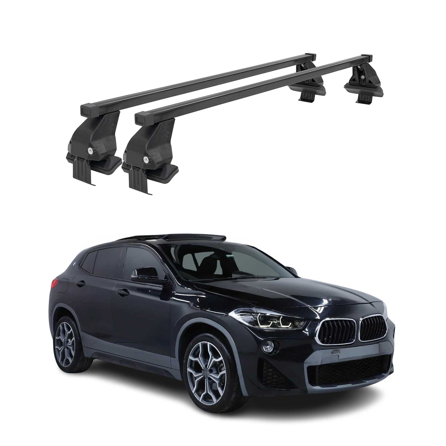 Menabo Dachträger Grundtäger für BMW X2 F39 2018-2023 50kg Stahl Schwarz 2 tlg