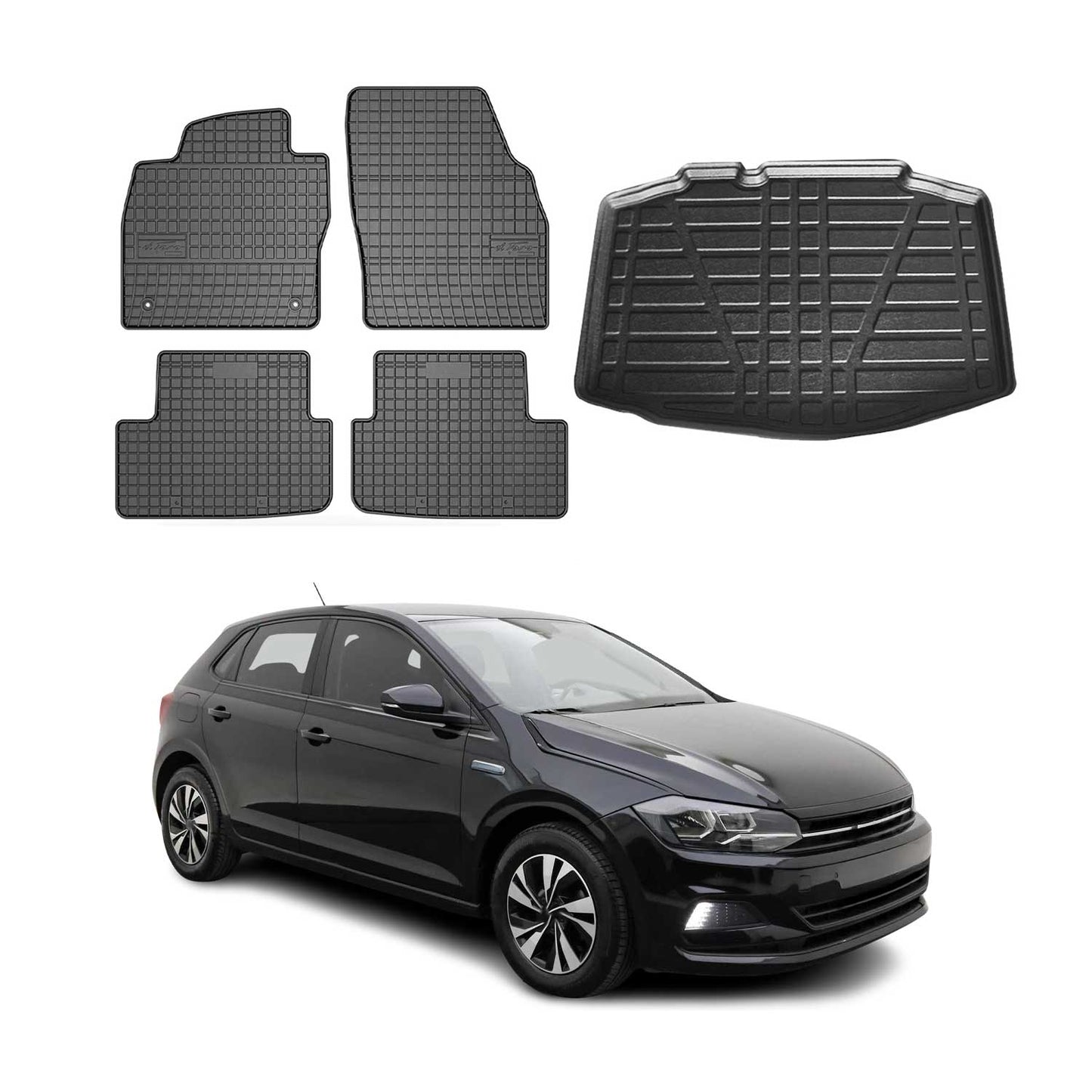 Fußmatten & Kofferraumwanne Set für VW Polo 2017-2025 Schrägheck Gummi TPE 5x
