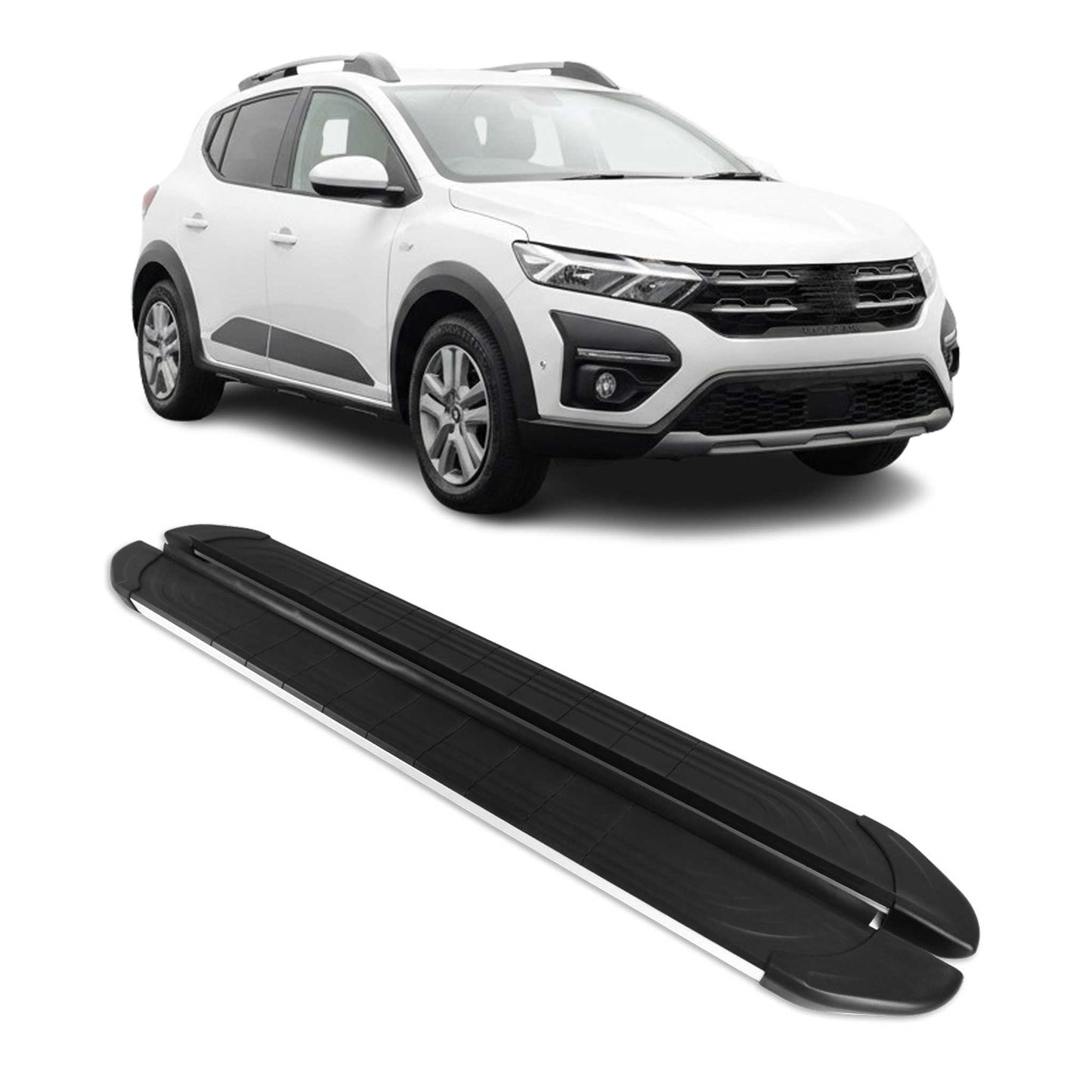Praguri laterale pentru Dacia Sandero Stepway 2021-2025 Negru Gri Aluminiu