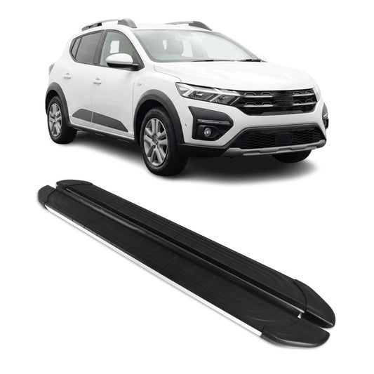 Praguri laterale pentru Dacia Sandero Stepway 2021-2025 Negru Gri Aluminiu