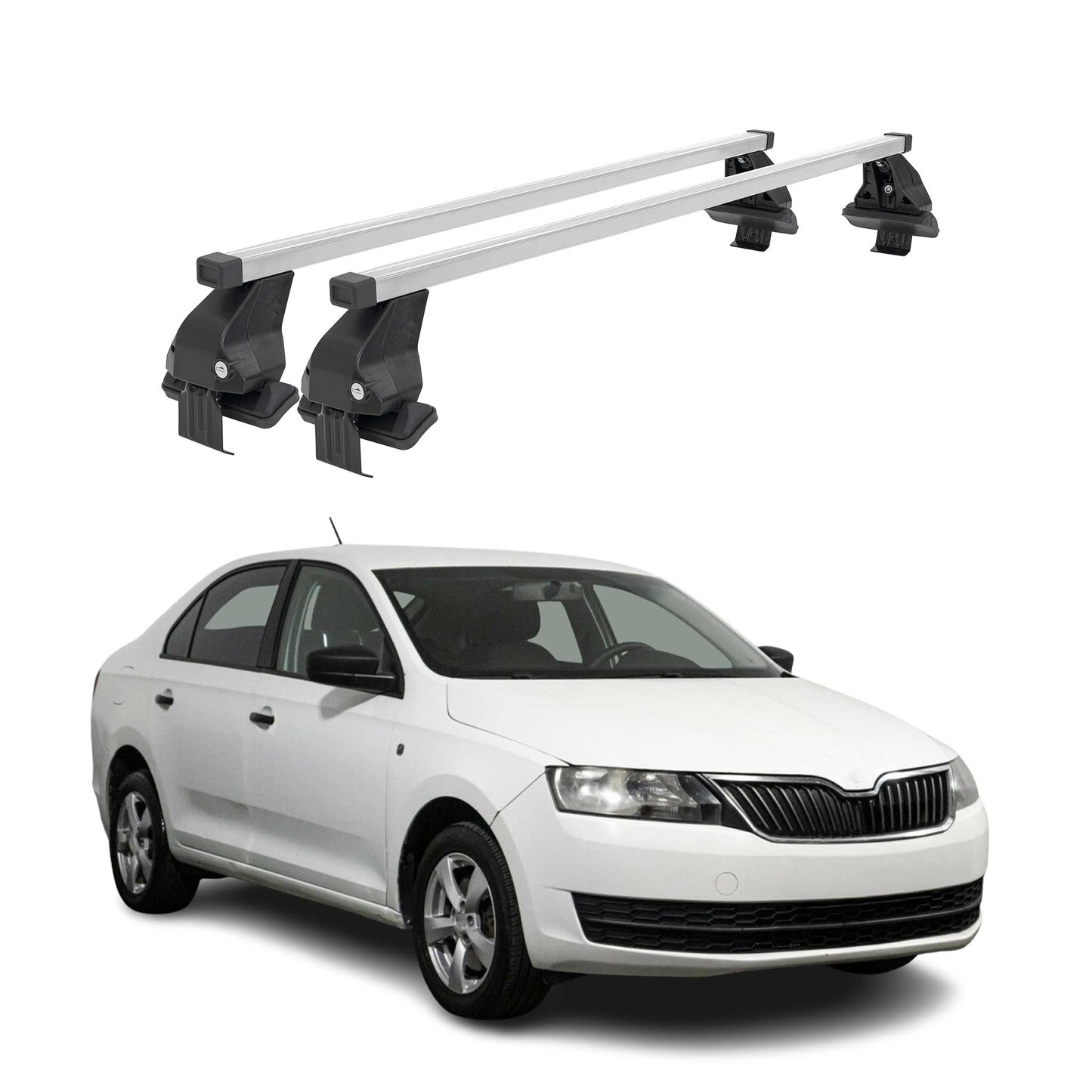 Menabo Dachträger Grundtäger für Skoda Rapid 2012-2019 50kg Stahl Silber 2 tlg