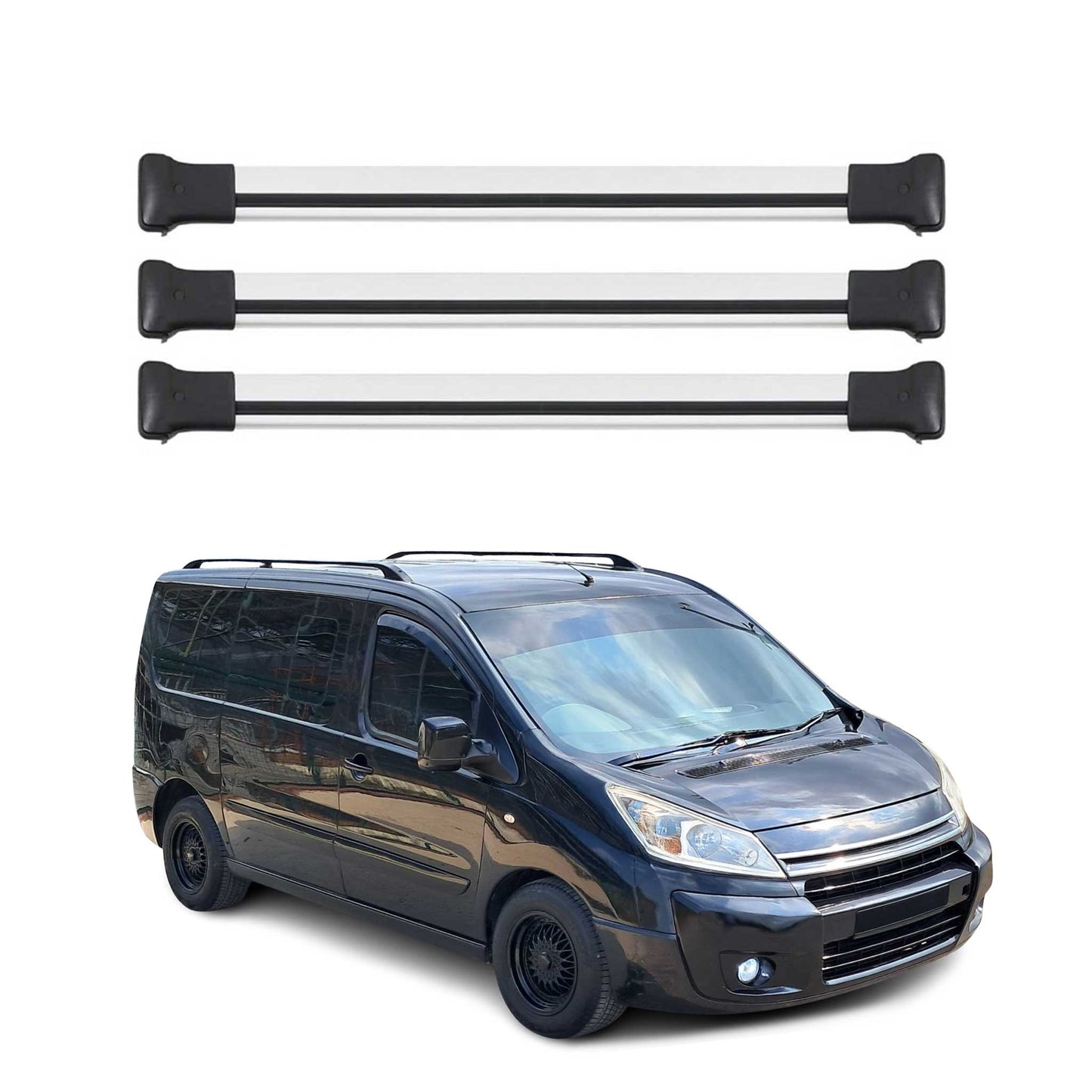 Dachträger Grundtäger für Citroen Jumpy 2007-2016 75kg Aluminium Silber 3 tlg