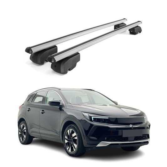 Portbagaj de plafon pentru Opel Grandland 2021-2025 75kg aluminiu argintiu 2 piese