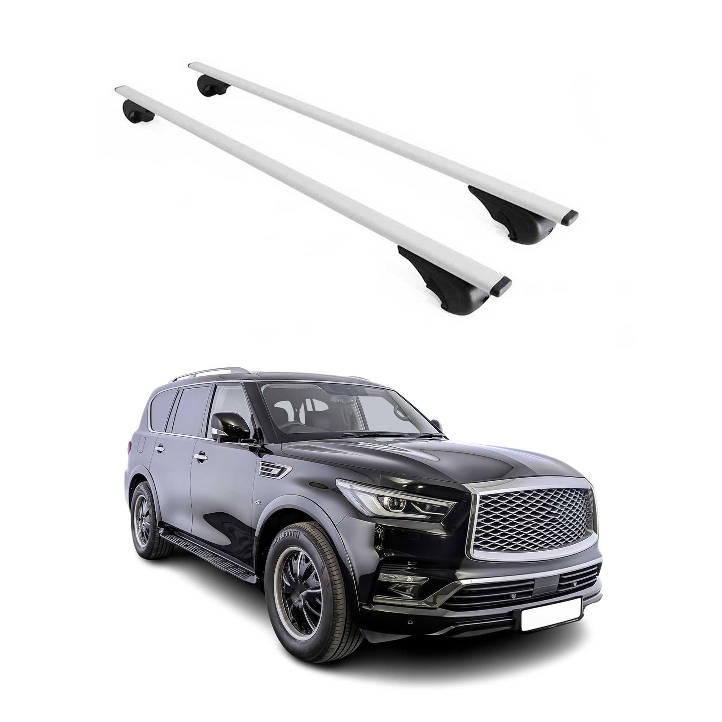 Portbagaj de plafon pentru Infiniti QX80 2014-2025 75kg, metal, argintiu, 2 buc.