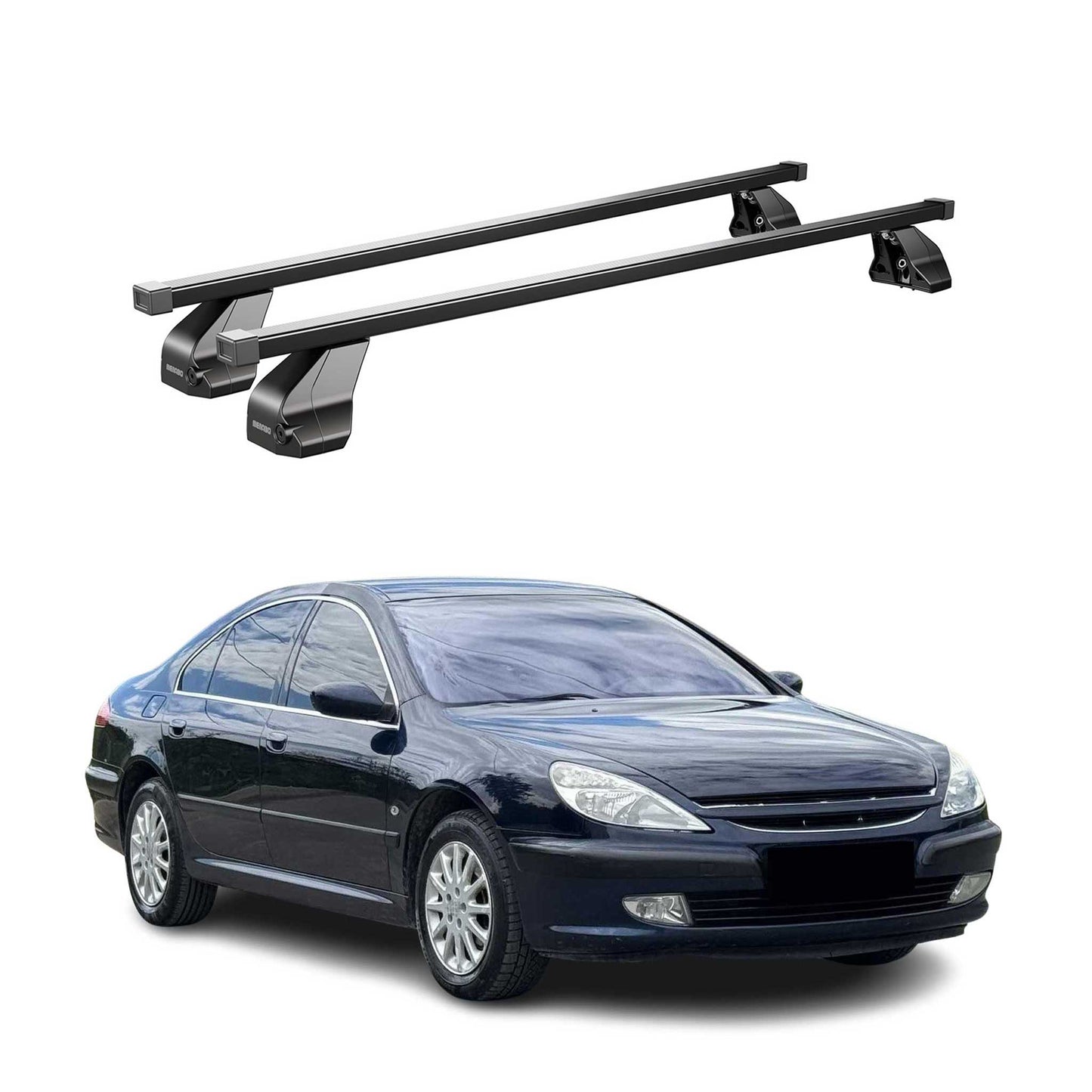 Menabo Dachträger Grundtäger für Peugeot 607 2000-2005 Pre-FL 75kg Stahl Schwarz