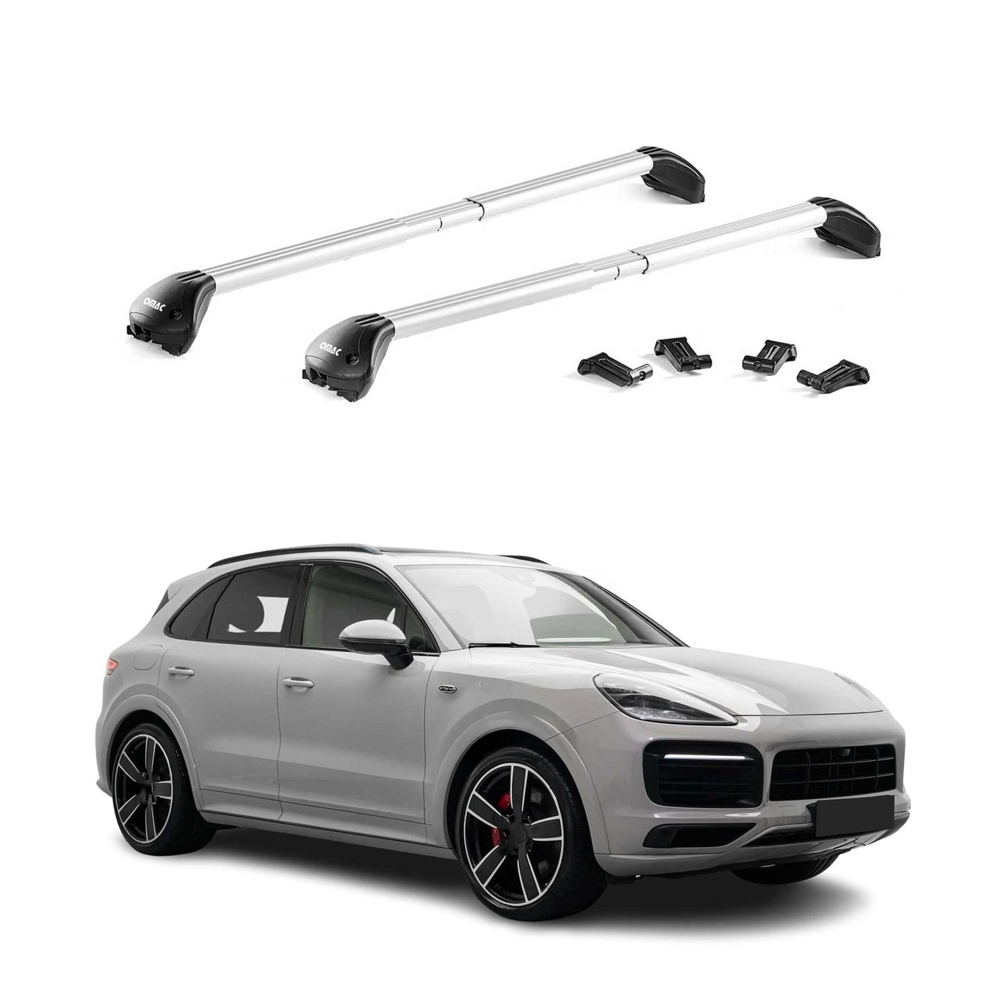 Portbagaj de plafon pentru Porsche Cayenne 2018-2025 100kg aluminiu argintiu 2 piese ABE