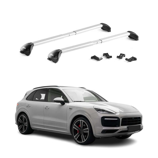 Portbagaj de plafon pentru Porsche Cayenne 2018-2025 100kg aluminiu argintiu 2 piese ABE