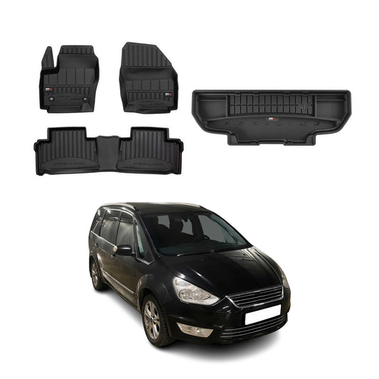 OMAC Fußmatten & Kofferraumwanne Set für Ford Galaxy 2006-2015 Schwarz Gummi 4x