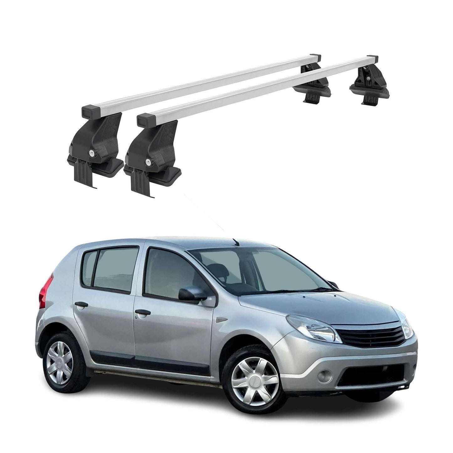 Menabo Dachträger Grundtäger für Dacia Sandero 2007-2012 50kg Stahl Silber 2 tlg