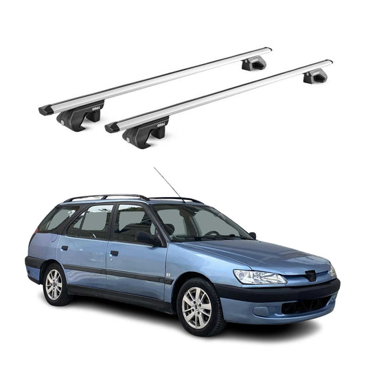 Portbagaj de plafon pentru Peugeot 306 Estate 1997-2001 90kg aluminiu argintiu 2 piese ABE