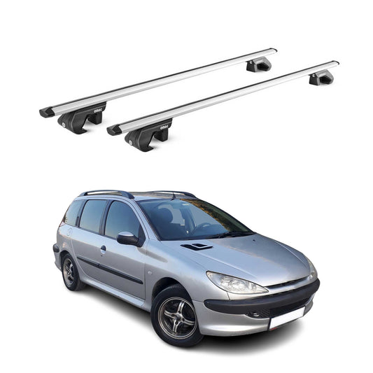 Portbagaj de plafon pentru Peugeot 206 Estate 2001-2009 90kg aluminiu argintiu 2 piese ABE