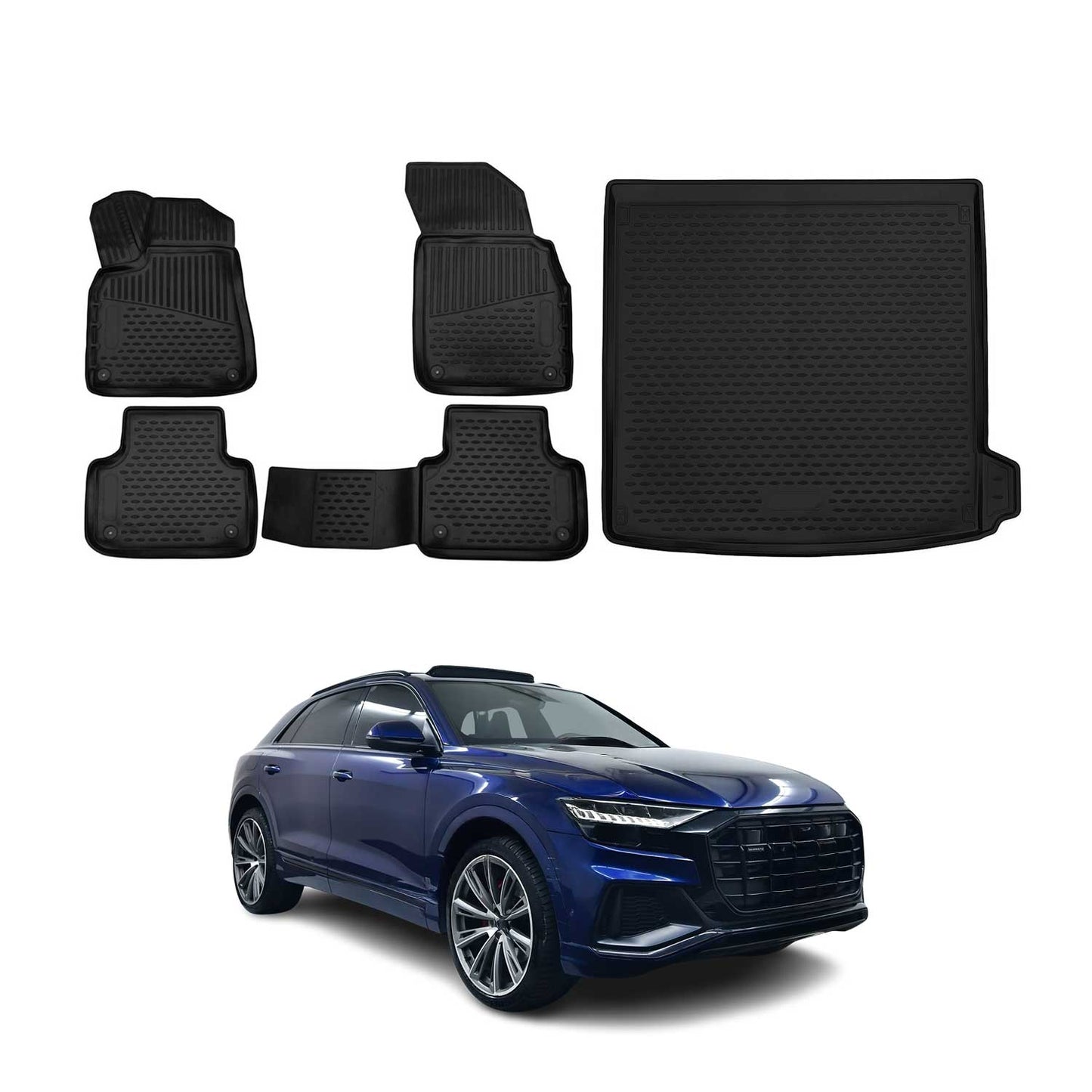 Fußmatten & Kofferraumwanne Set für Audi Q8 4MN 2018-2025 Gummi TPE Schwarz 5x