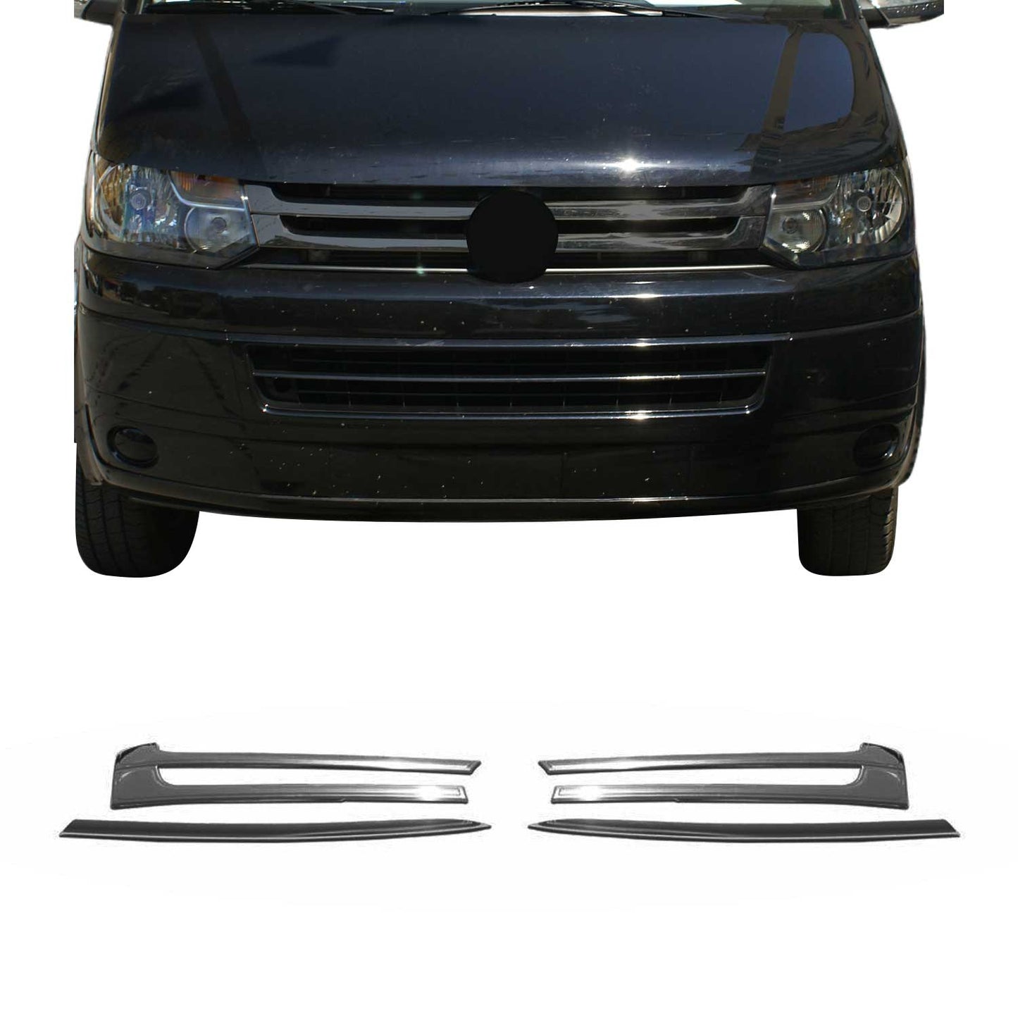 Benzi grilă radiator pentru VW T5 2009-2015, oțel inoxidabil, închise la culoare, set 4 piese