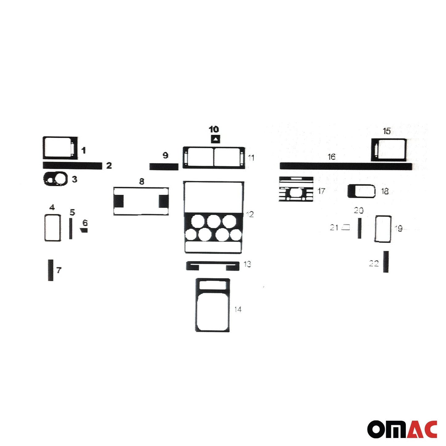 Ornamente interioare pentru cockpit pentru Ford Connect 2007-2009, aspect negru piano, 22 bucăți