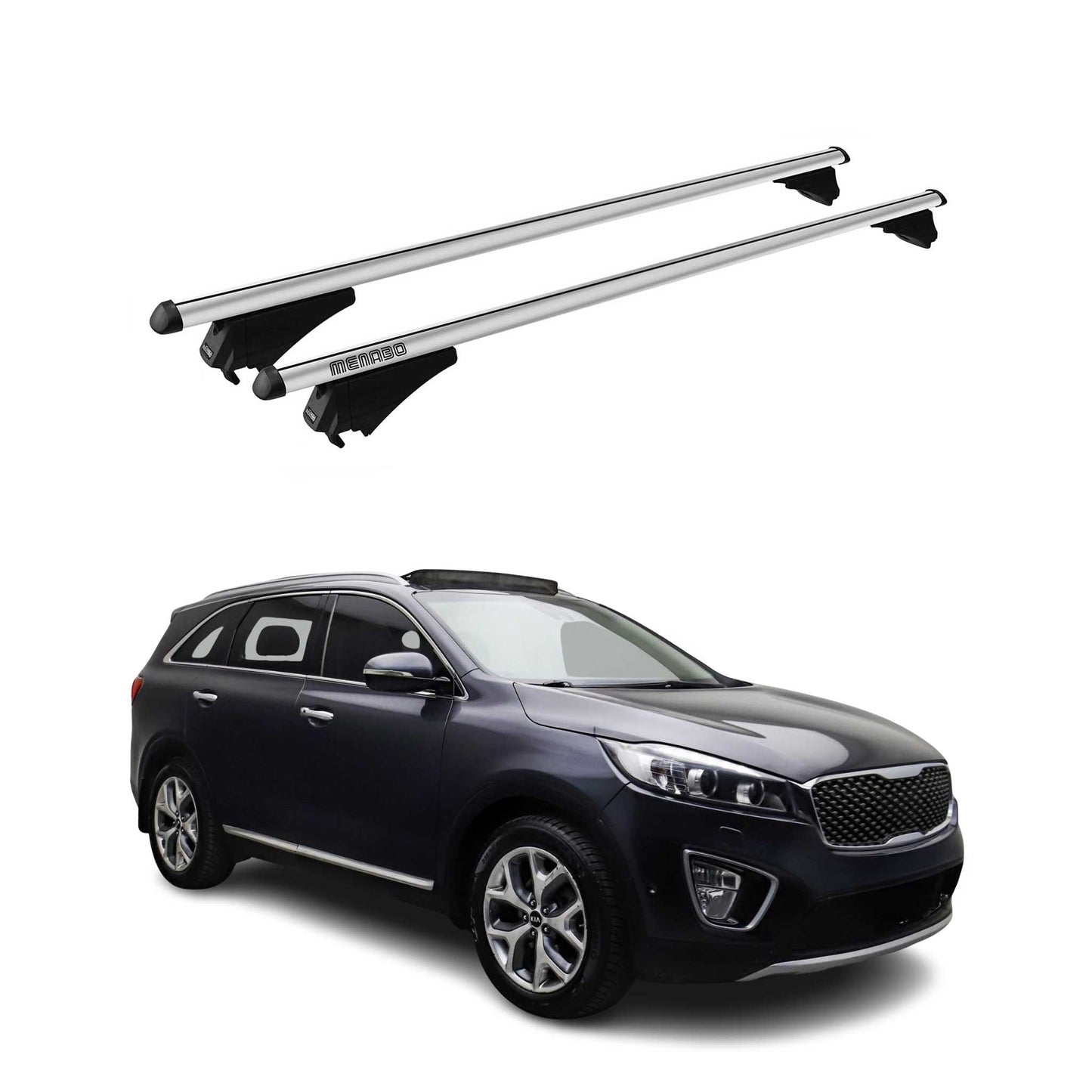 Menabo Dachträger Grundtäger für Kia Sorento III 2014-2018 Pre-FL Alu Silber 2x