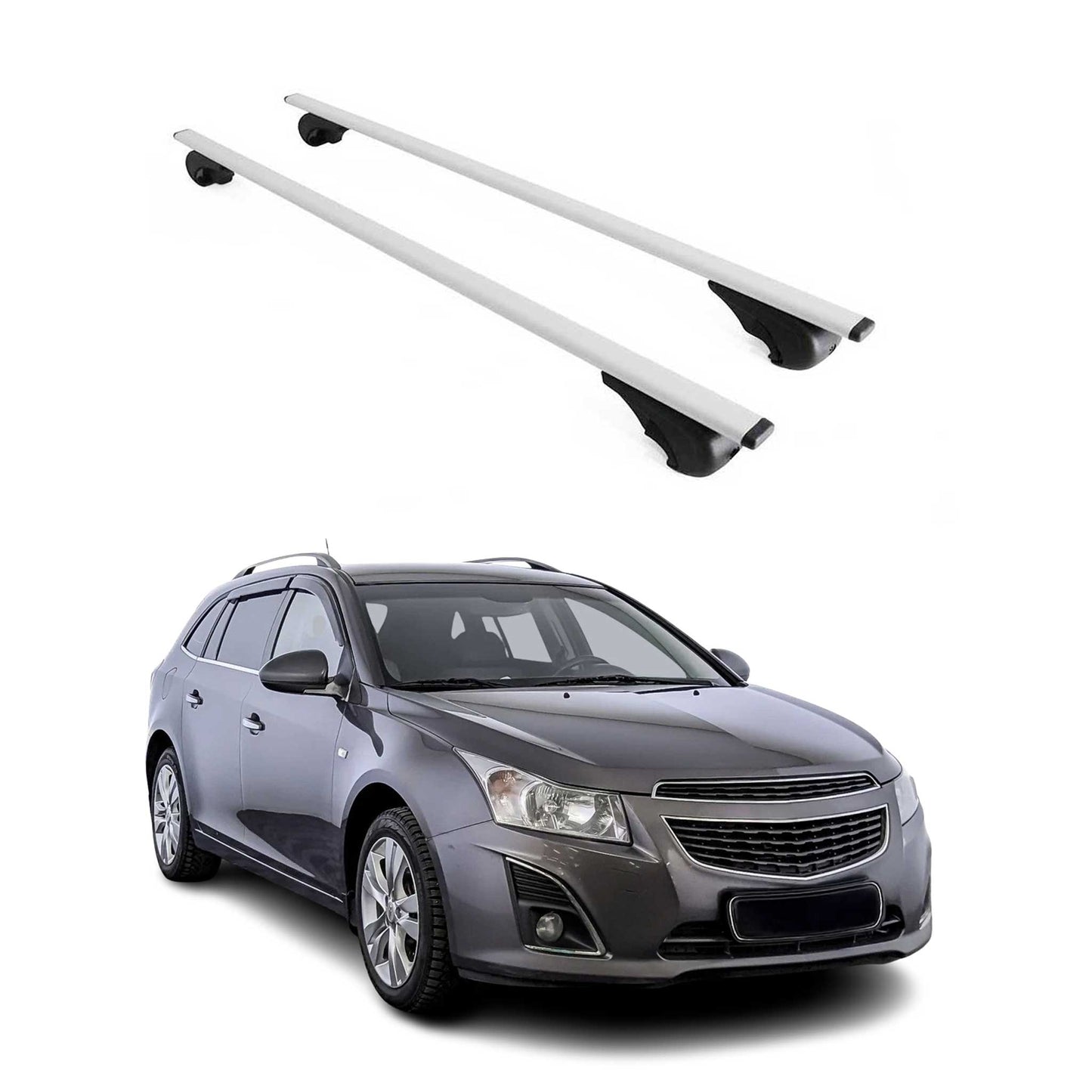 Portbagaj de plafon pentru Chevrolet Cruze station wagon 2008-2016 75kg metal argintiu 2x