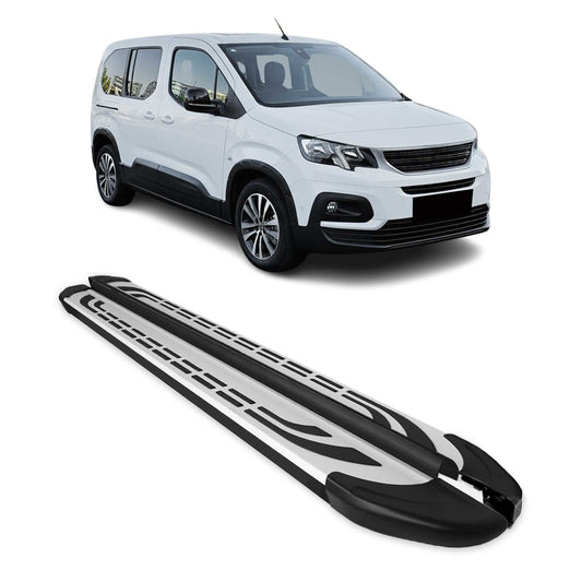Trittbretter Seitenschweller für Peugeot Rifter 2019-25 Kombi L2 Silber Schwarz