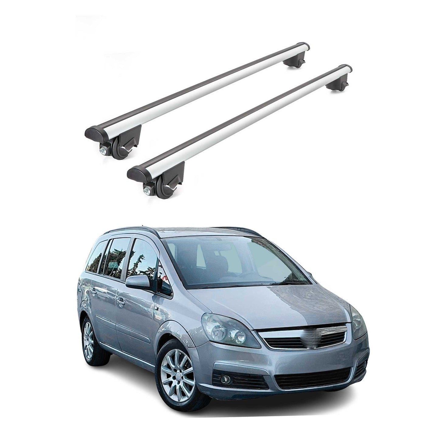 Portbagaj de plafon pentru Opel Zafira B 2005-2008 Pre-FL 100kg aluminiu argintiu 2x ABE