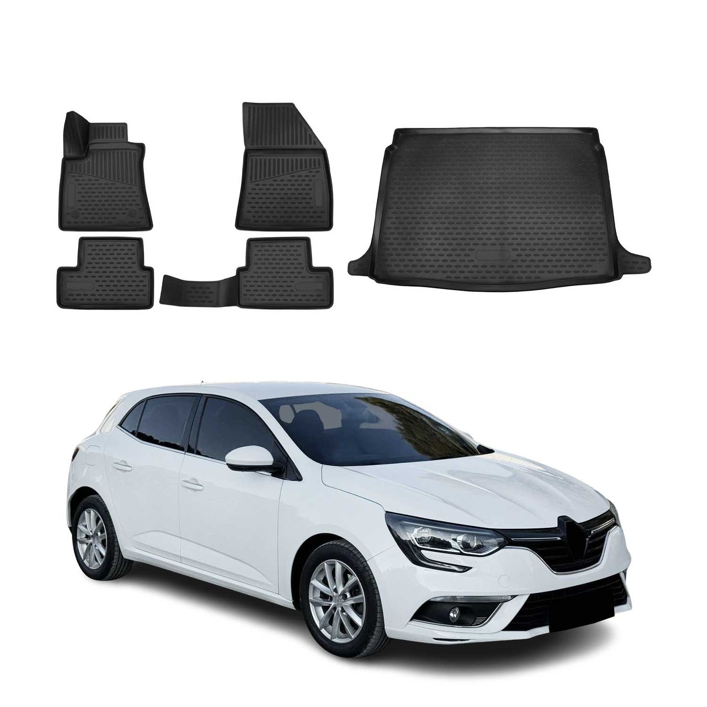 Set covorașe și portbagaj pentru Renault Megane 5 uși 2015-2025 TPE Negru