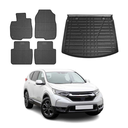 Set covorașe și căptușeală portbagaj pentru Honda CR-V 2016-2025, cauciuc, TPE negru, 5x