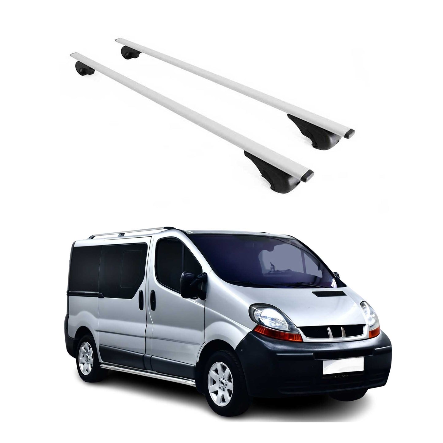 Portbagaj de plafon pentru Renault Trafic mk2 2001-2014 75kg metal argintiu 2 buc