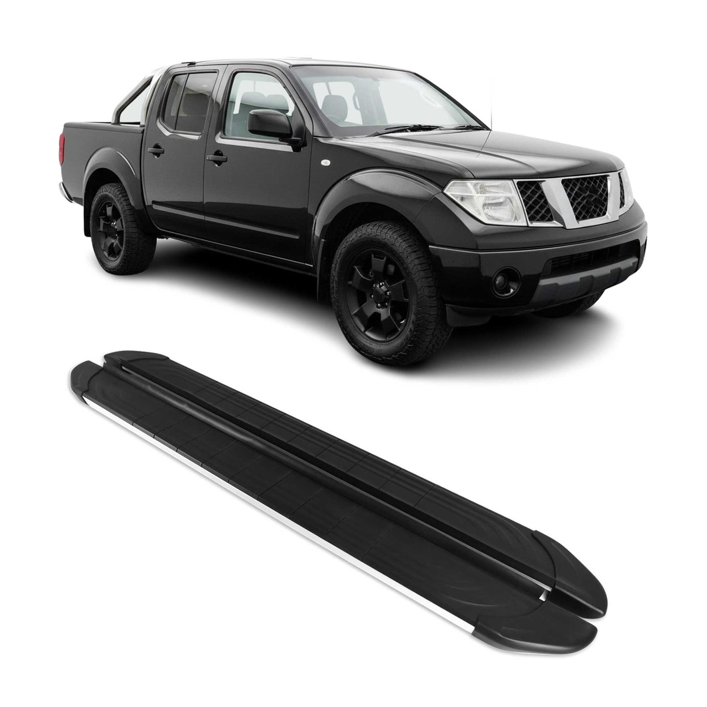 Trittbretter Schweller für Nissan Navara D40 2005-15 Double Cab Alu Schwarz Grau