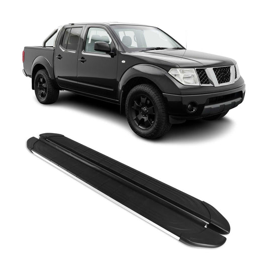 Trittbretter Schweller für Nissan Navara D40 2005-15 Double Cab Alu Schwarz Grau