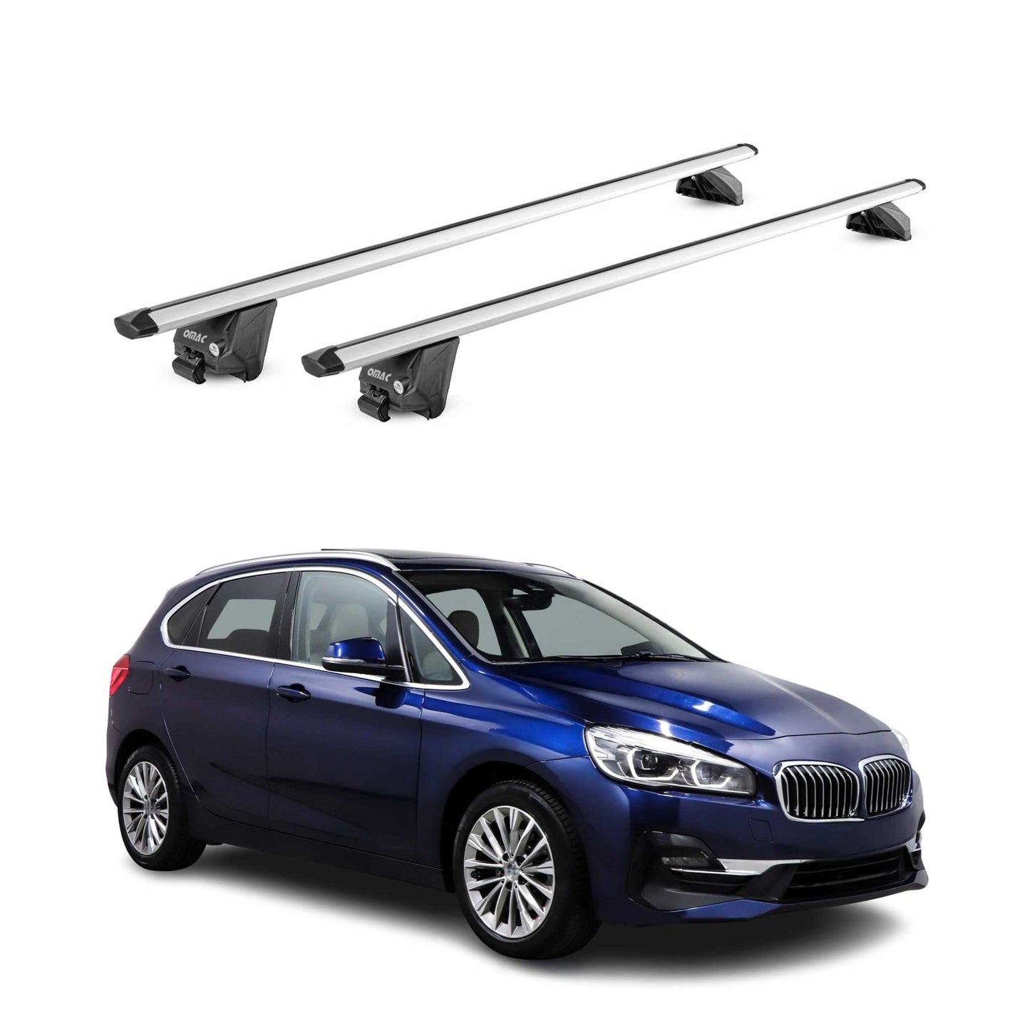Bară portbagaj pentru BMW Seria 2 Active Tourer F45 2014-2021, capacitate 100 kg, aluminiu, argintiu, 2x ABE (omologare de tip germană)