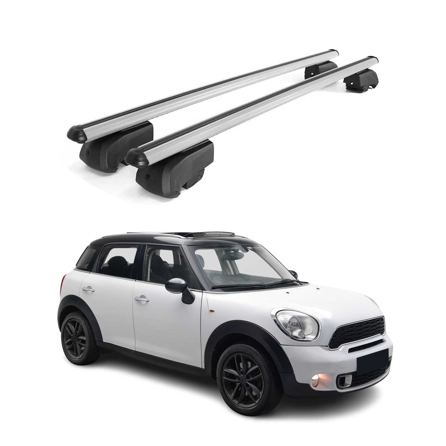 Portbagaj de plafon pentru Mini Countryman R60 2010-2016 75kg gri aluminiu, 2 piese