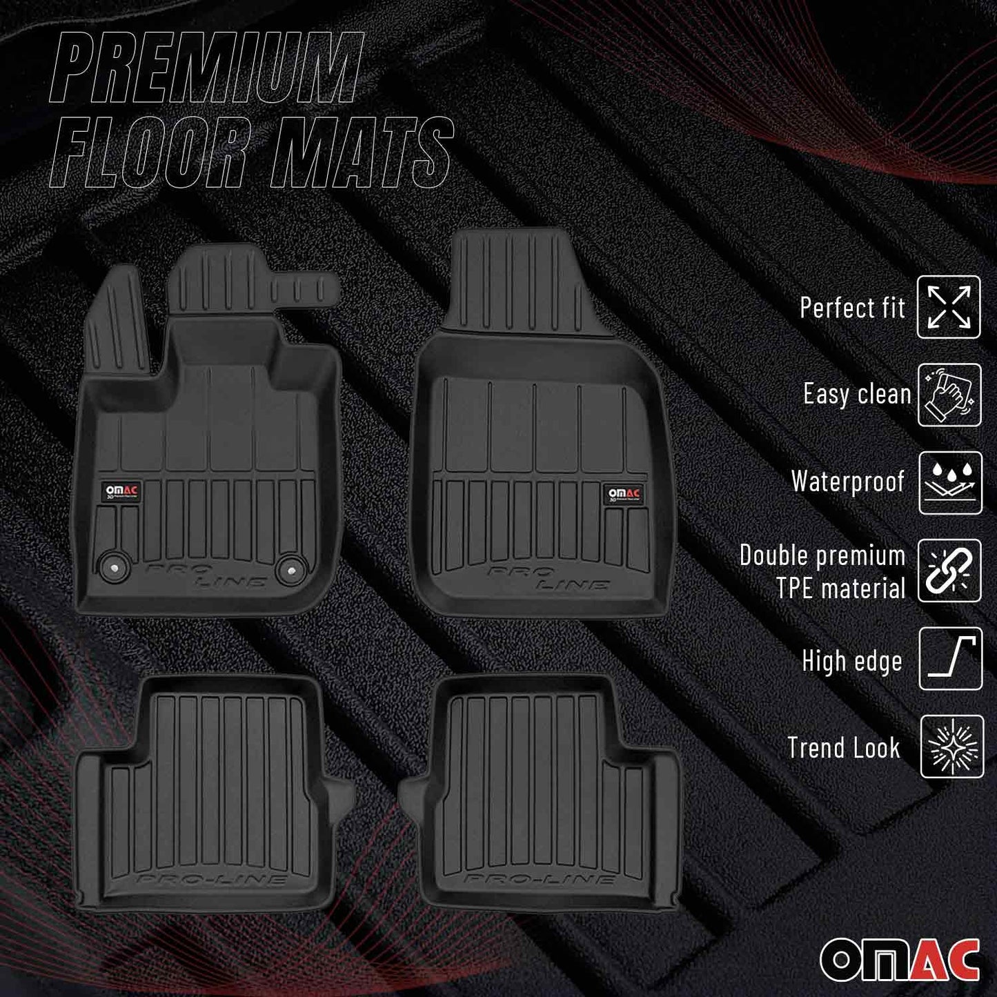 2020-2025 Fiat 500E Fußmatten TPE Schwarz 4 tlg