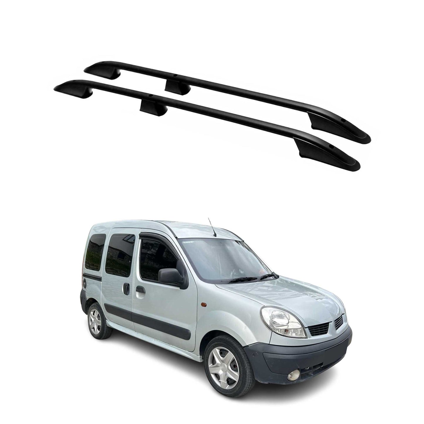 Bare de plafon pentru Renault Kangoo 1996-07 L1 scurte din aluminiu negru 2x