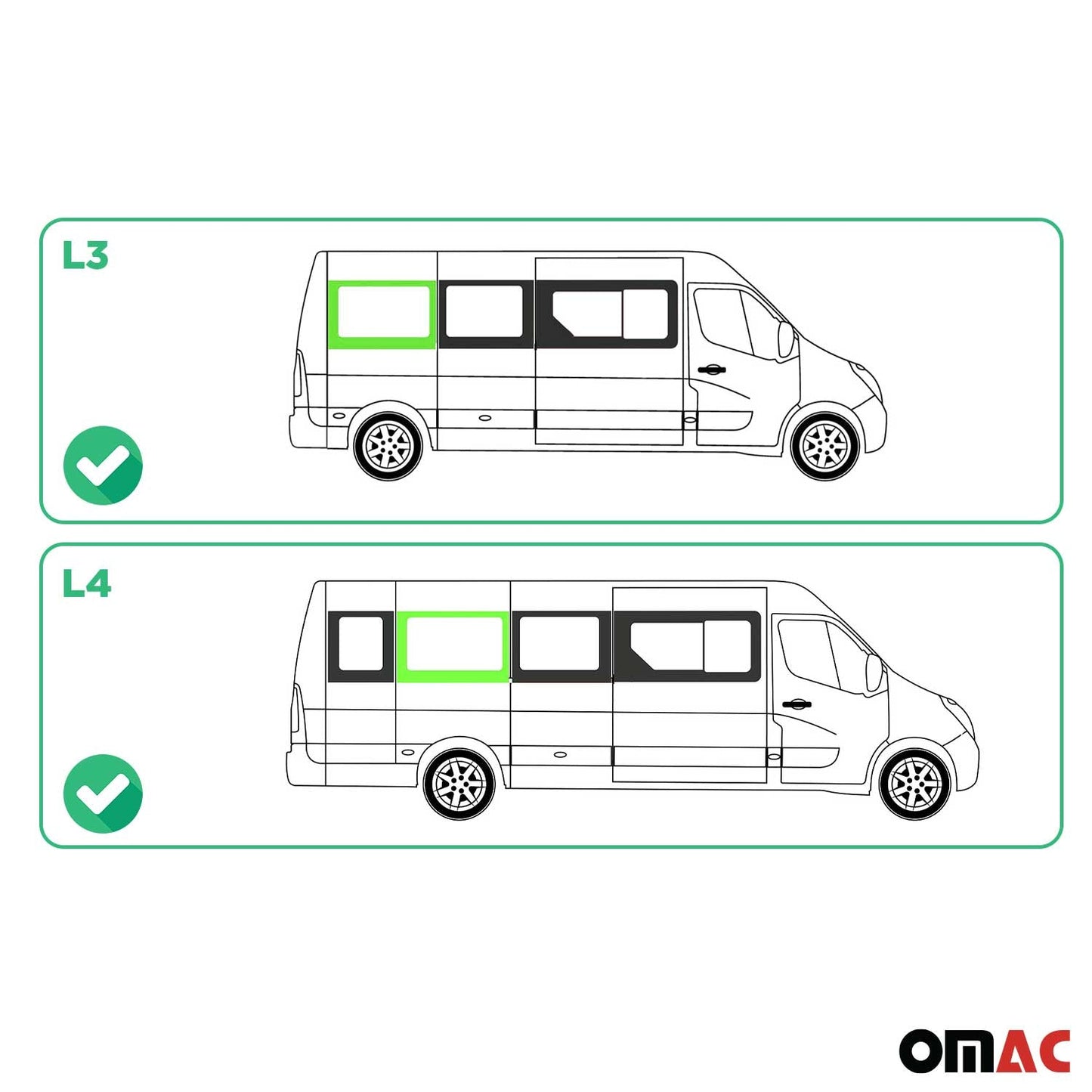 Seitenfenster Auto für Opel Movano 2010–2021 Rechts L3 Mittel L4 Mitte vorne