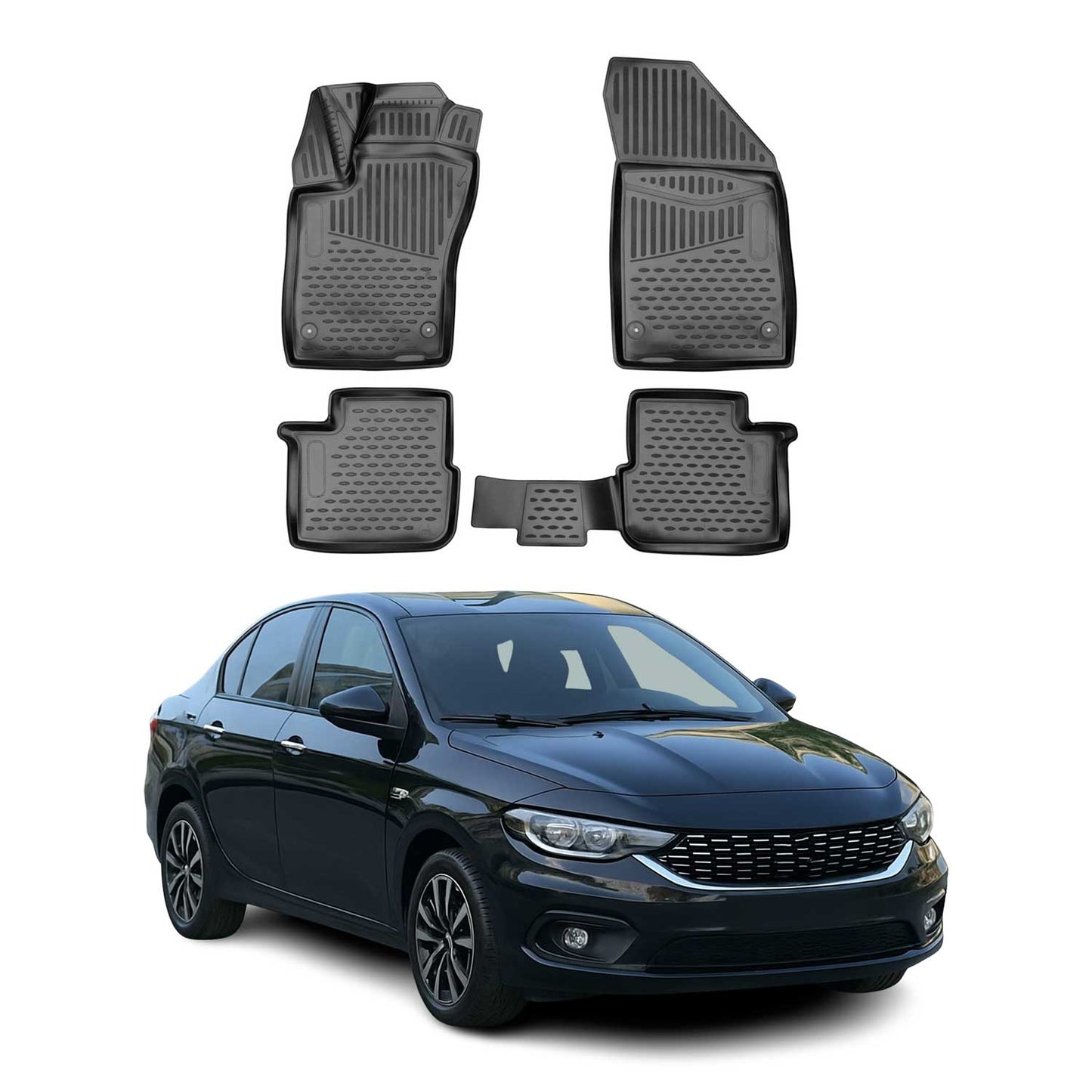 Covorașe auto OMAC din cauciuc, TPE, negre, set 4 piese, Fiat Tipo Sedan 2015-2025