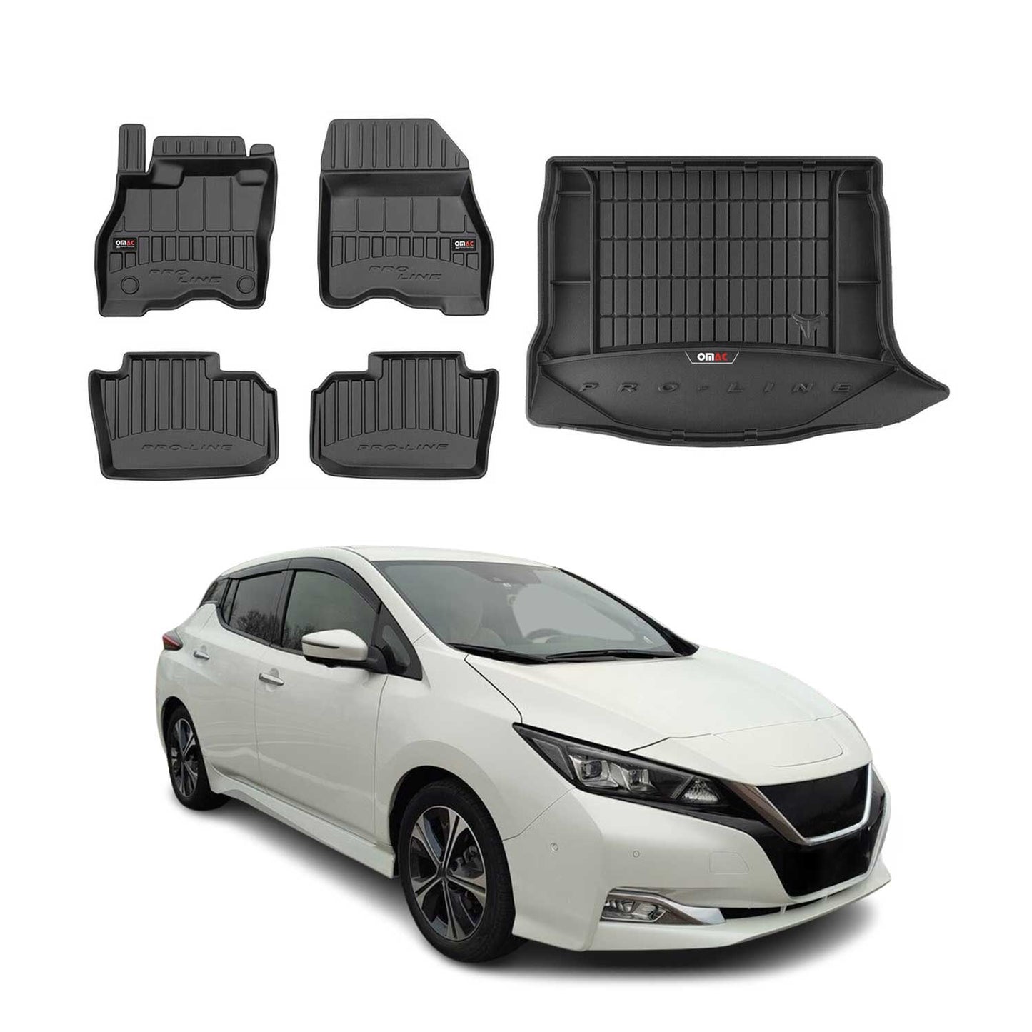 OMAC Fußmatten & Kofferraumwanne Set für Nissan Leaf 2017-2025 Gummi Schwarz 5x
