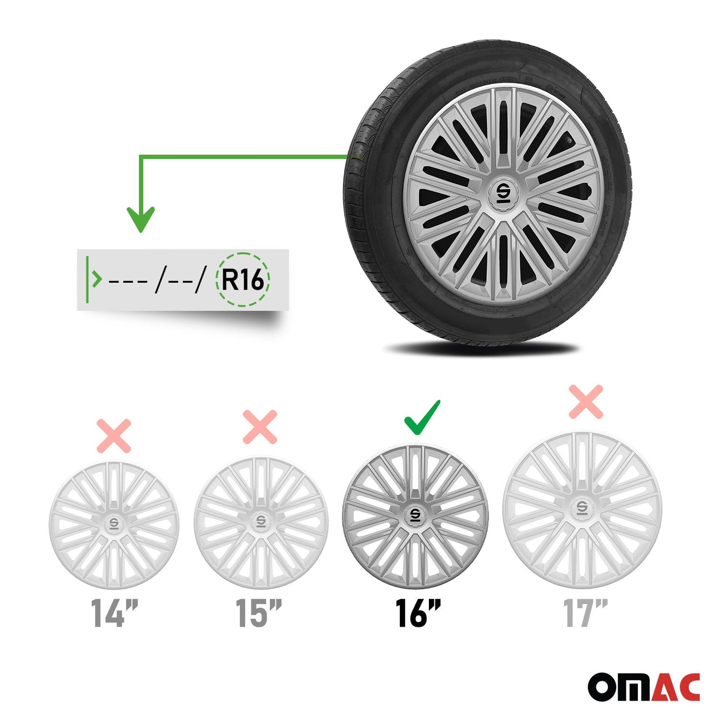 Radkappen Radzierblenden Sparco Bergamo 16" Zoll Auto Abdeckung Set Silber 4x